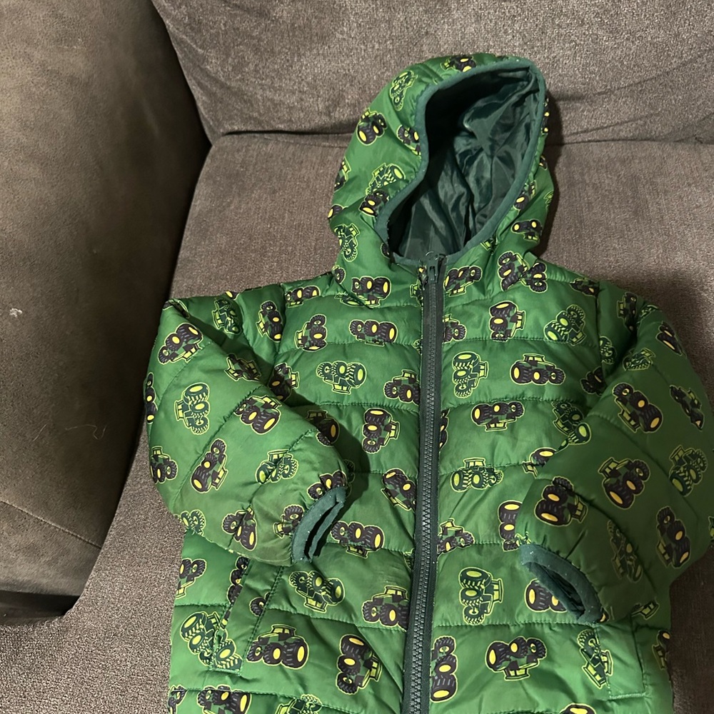 Green Bear Print Hooded Jacket